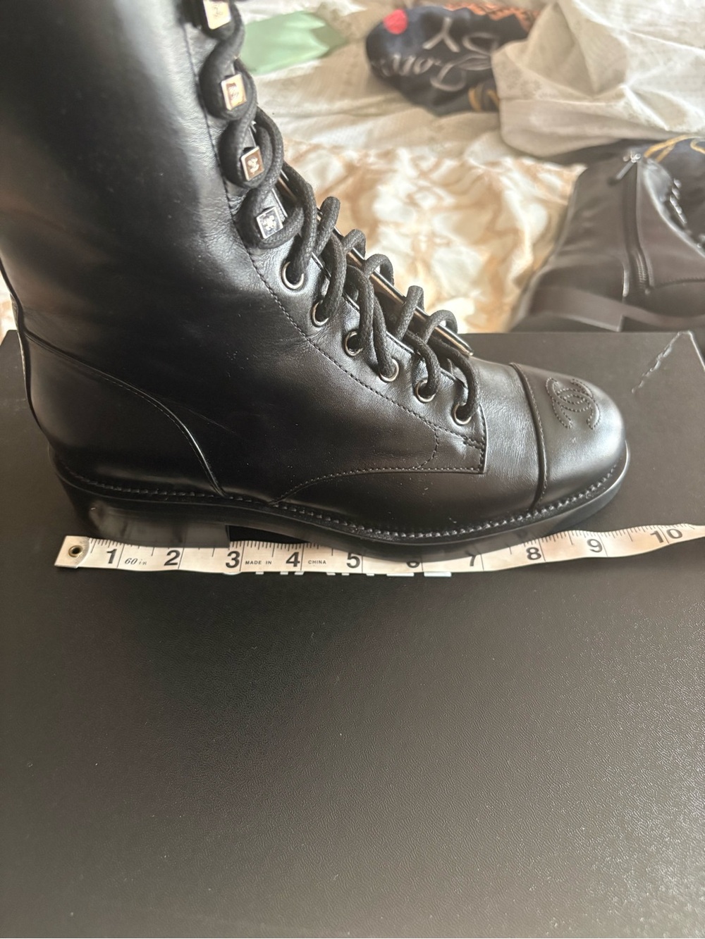 CHANEL Black Leather Combat Boots - Picture 8 of 9
